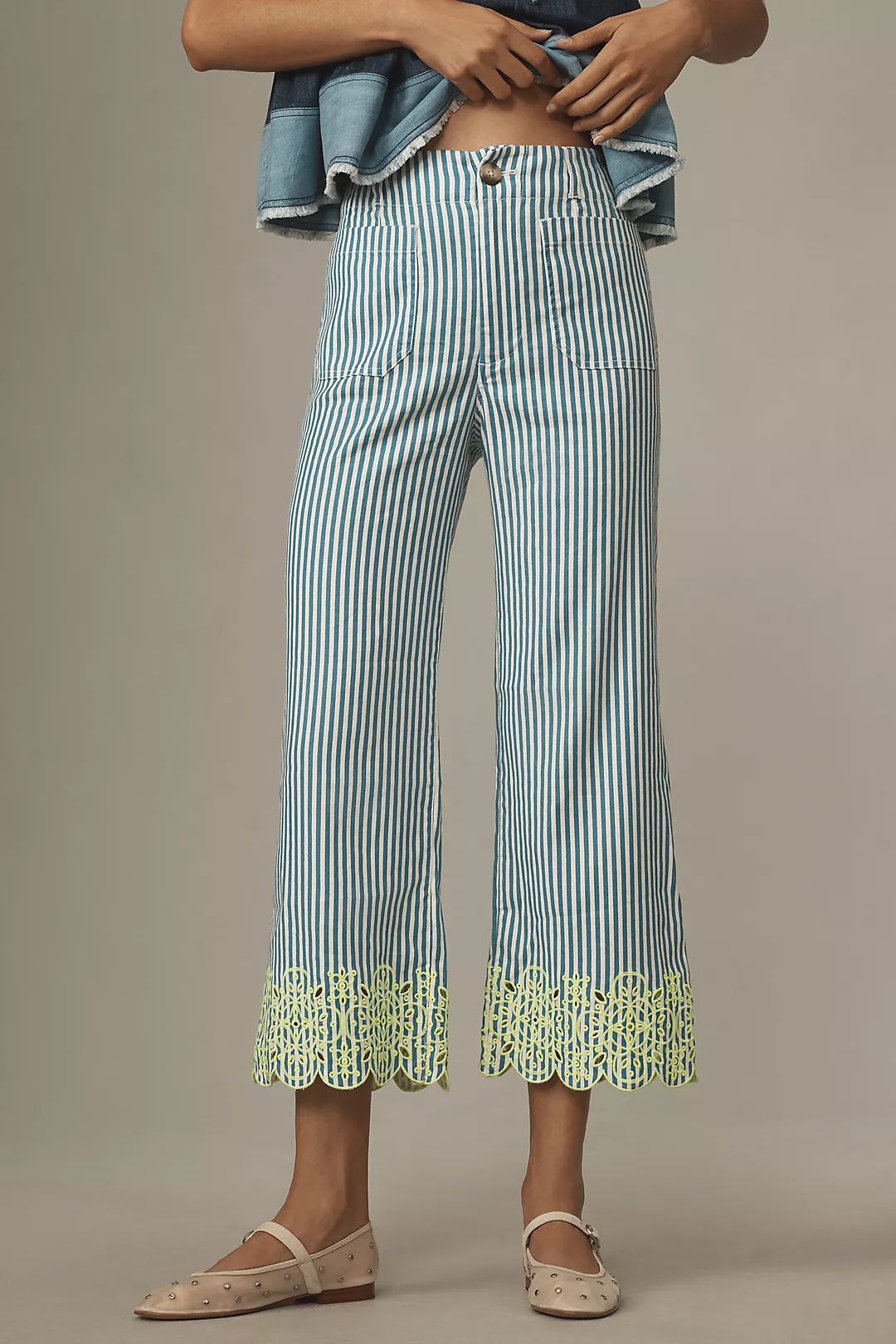 The Colette Cropped Wide-Leg Embroidered Pants by Maeve | Anthropologie (US)