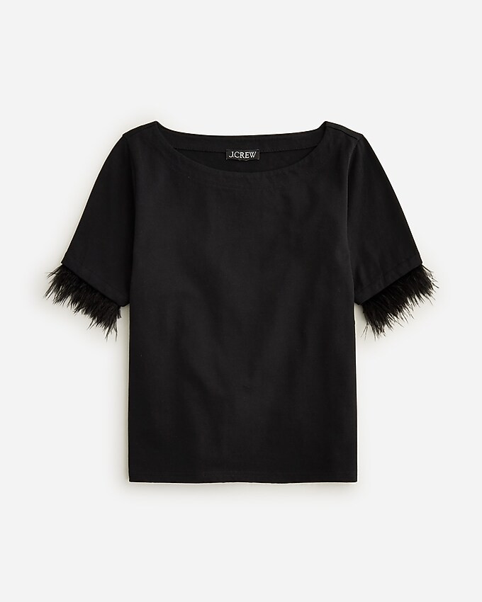 Mariner jersey cropped boatneck T-shirt with feathers | J. Crew US