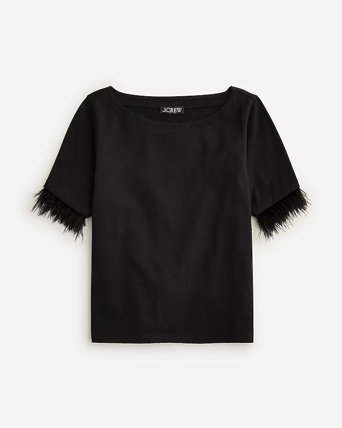 Mariner jersey cropped boatneck T-shirt with feathers | J.Crew US