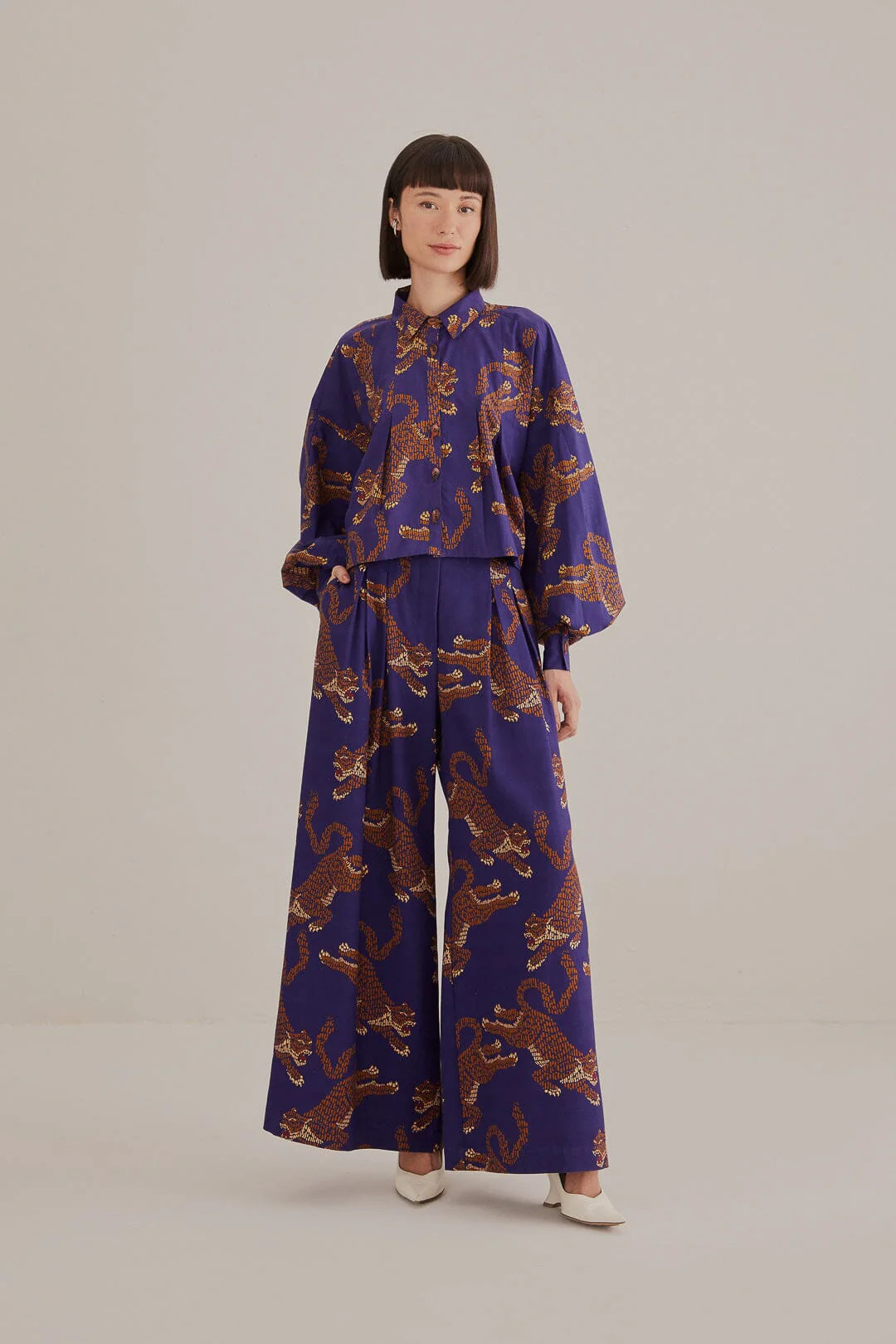 Navy Blue Leopards Tailored Pants | FarmRio (US)