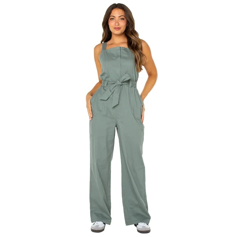 Celebrity Pink Women's Juniors Short Sleeve High Rise Wide Leg Denim Jumpsuit | Walmart (US)