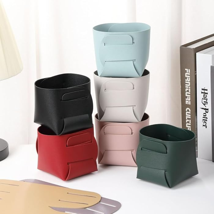 3 Pack Foldable Leather Desk Organizer, Pencil Pen Holder Makeup Brush Holder Organizer, for offi... | Amazon (US)