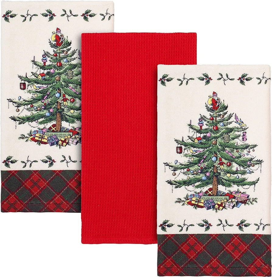 Spode - 3pc Kitchen Towel Set, Soft & Absorbent Cotton, Holiday Bathroom Decor Christmas Tree Tar... | Amazon (US)
