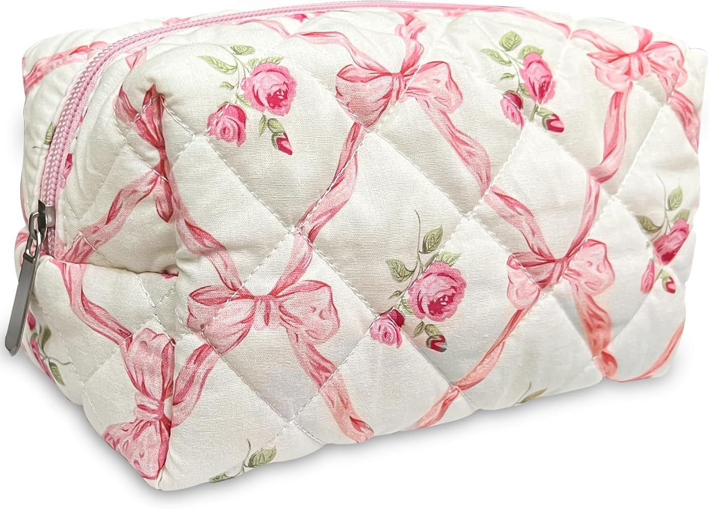 Small Makeup Bag Quilted Cosmetic Bag Coquette Makeup Pouch Makeup Organizer Pink Ribbons Small T... | Amazon (US)