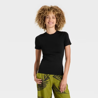 Women's Slim Fit Seamless Short Sleeve T-Shirt - A New Day™ Black M | Target