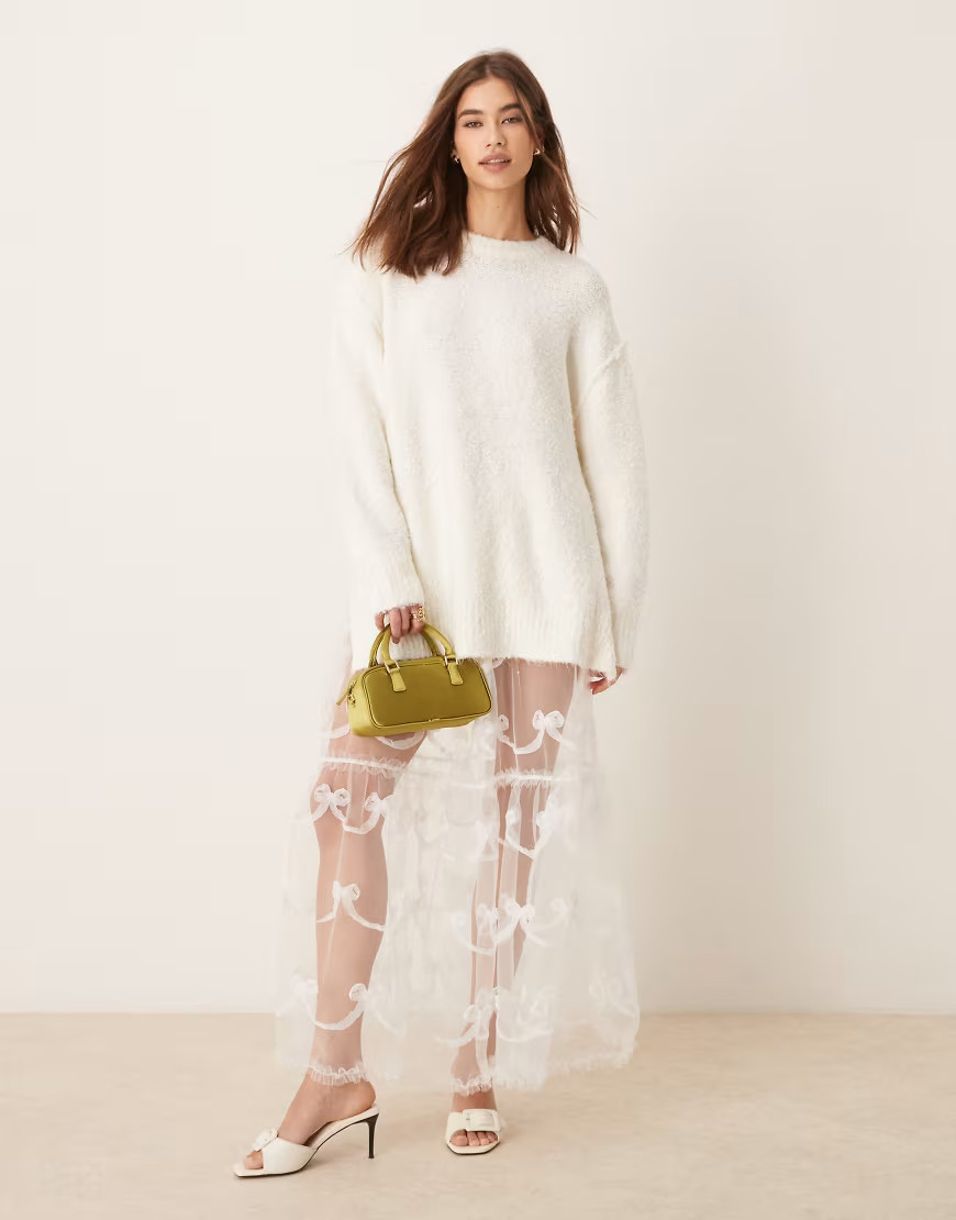 Miss Selfridge sheer bow detail maxi skirt in ivory-White | ASOS (Global)