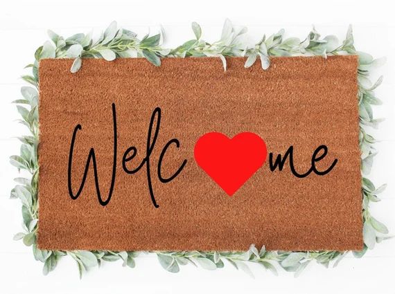 Welcome Doormat, Welcome heart Doormat, Heart Doormat, Valentines Doormat, Cute Doormats, Farmhou... | Etsy (US)