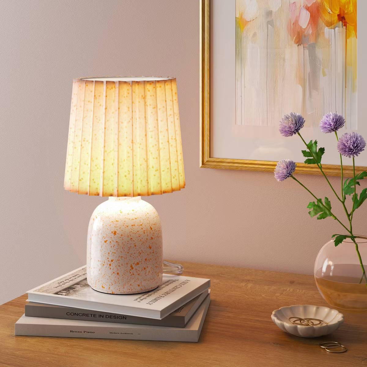 Mini Printed Ceramic Base Table Lamp with Printed Pleated Shade - Room Essentials™ | Target
