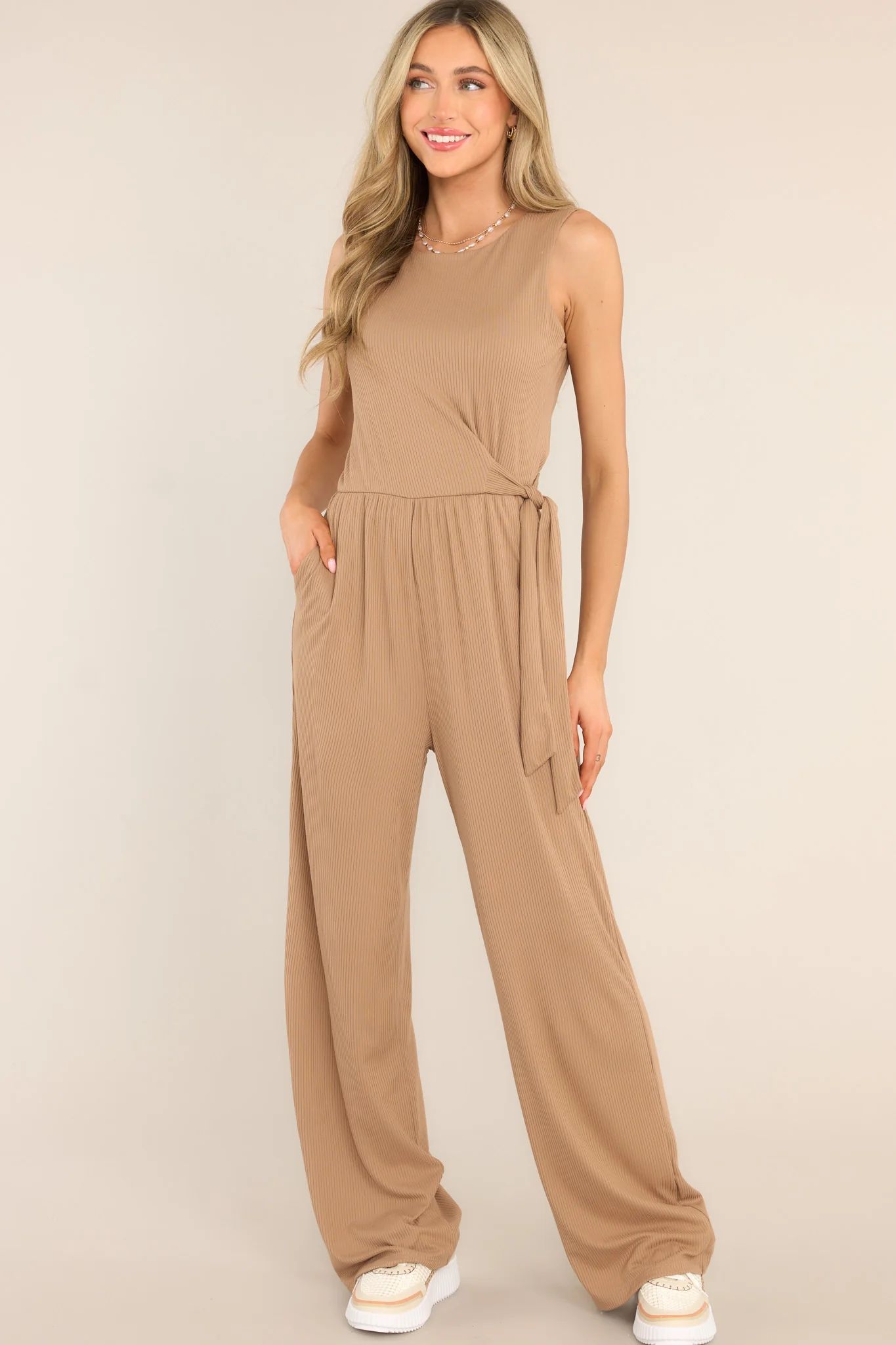 A Forever Favorite Tan Ribbed Jumpsuit | Red Dress 
