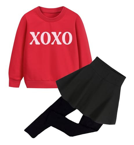 DDSOL Little Girls Valentines Clothing Set Outfit XOXO Sweatshirt Top + Long Pantskirts 2pcs Kids Pant Set 5-6 Yeas | Amazon (US)