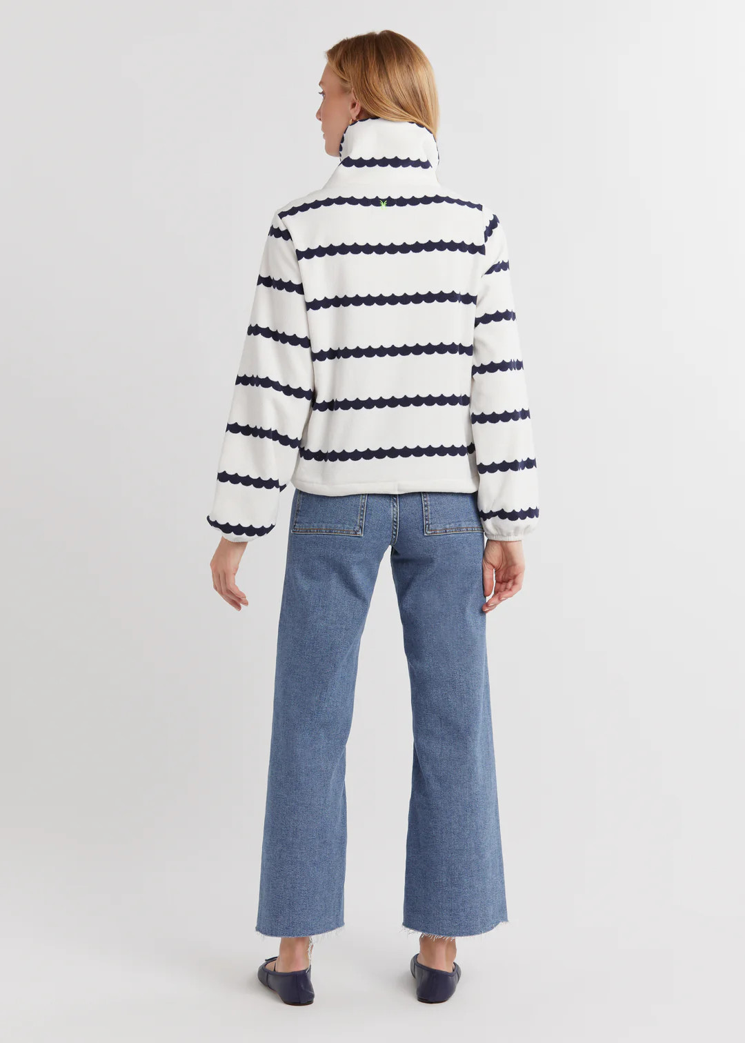 Boardwalk Pullover in Terry Fleece (Navy Scallop Stripe) | Dudley Stephens