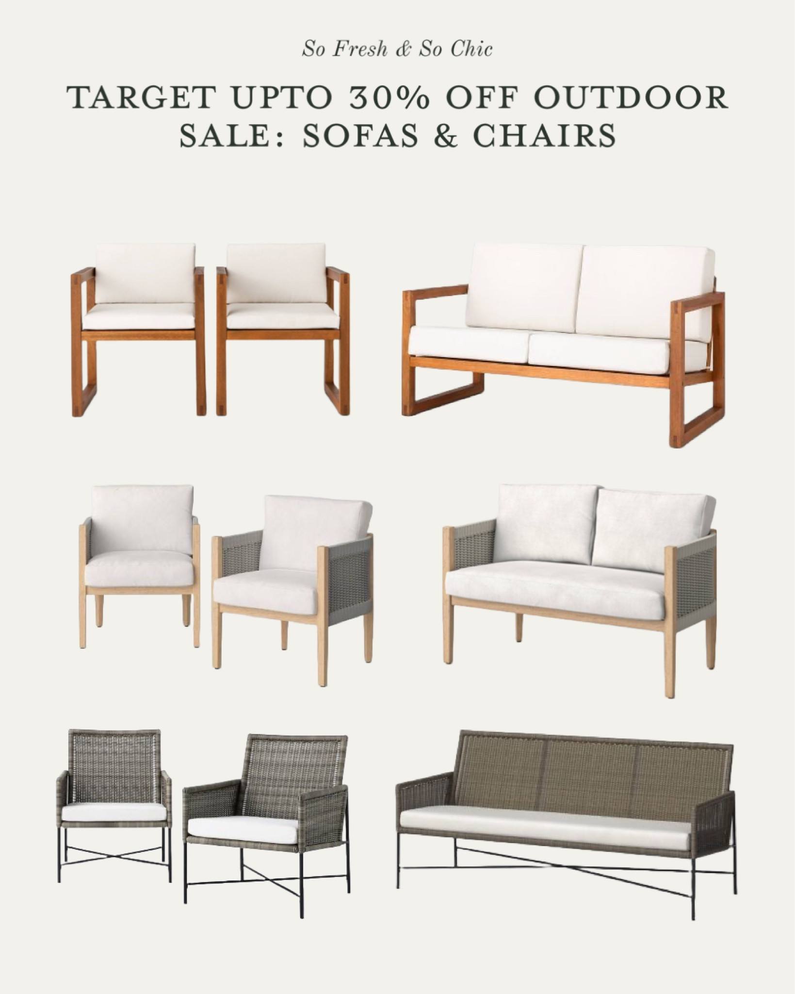 Target outdoor furniture sale! Up to 30% off!
-
Studio McGee outdoor chairs - Studio McGee outdoor sofas - affordable outdoor furniture - patio furniture Target - white linen and wood sofa - wicker sofa - grey sofa outdoor  

#LTKsalealert #LTKhome