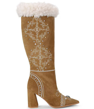 Kurt Geiger London Boho Suede Embroidered Fold Over Faux Fur Embellished Tall Dress Boots -  42(11) | Dillard's