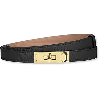 LumiSyne Women Skinny Leather Belt Solid Color Alloy Turn Lock Adjustable Waistband Thin Waist Be... | Amazon (US)