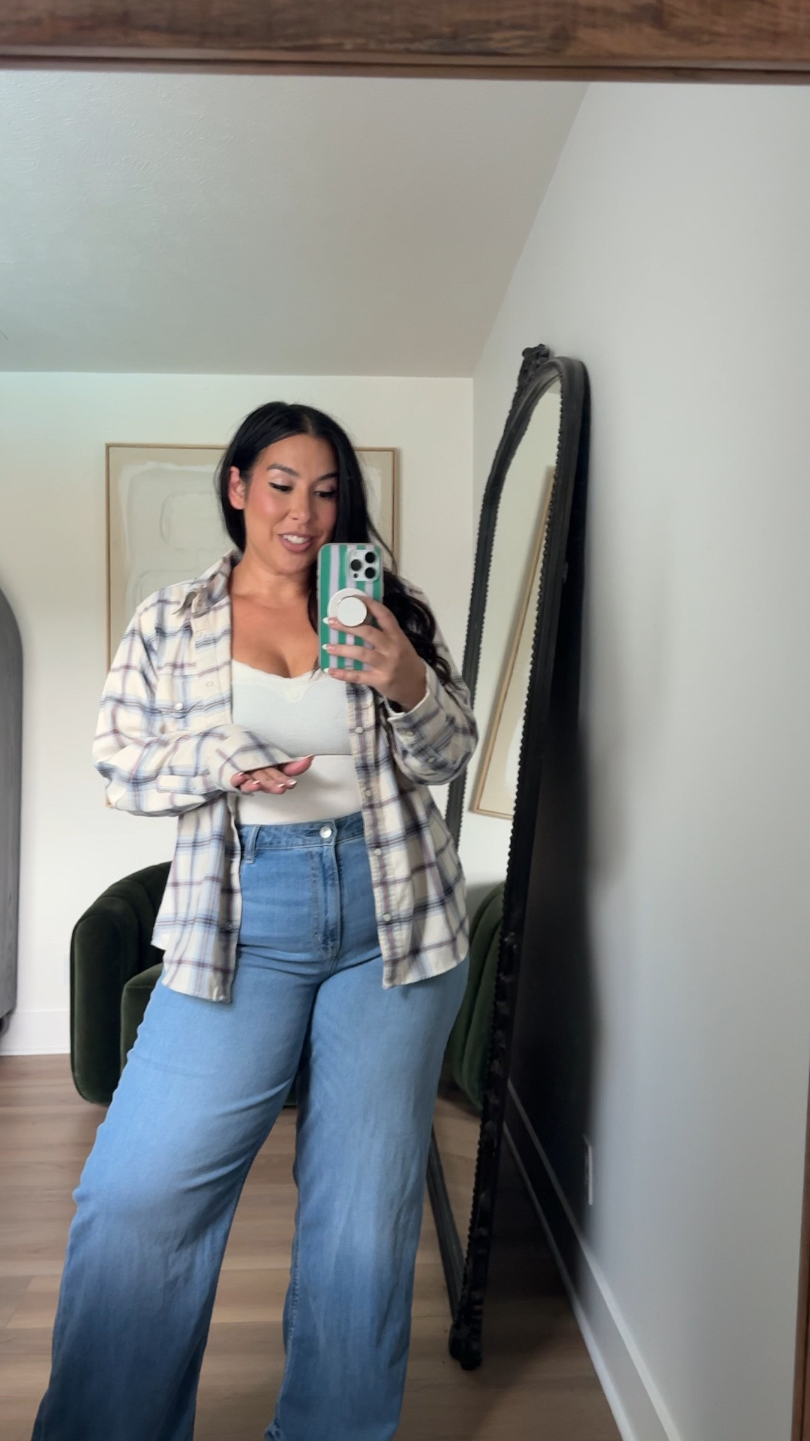 American eagle is having a huge sale! I'm loving this entire outfit for prefall! Wearing a 33long in the denim, XL in the flannel and large in the top! ae, american eagle, fall style, fall fashion, midsize, curvy 

 #LTKSeasonal #LTKMidsize
