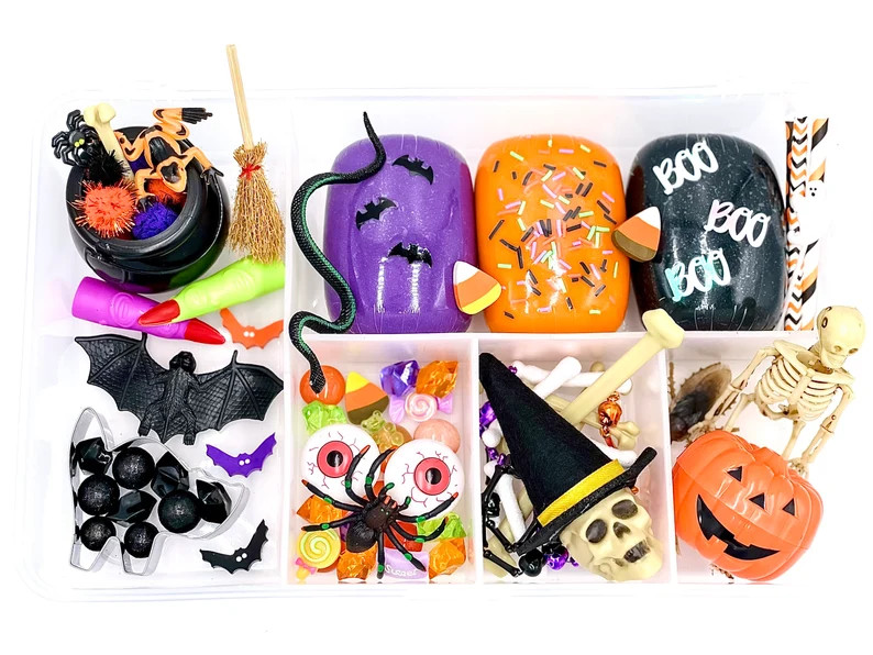 Halloween Play Dough Kit, Trick-or-Treat Sensory Bin, Skeleton Witch Bug Busy Box, Homemade Playd... | Etsy (US)