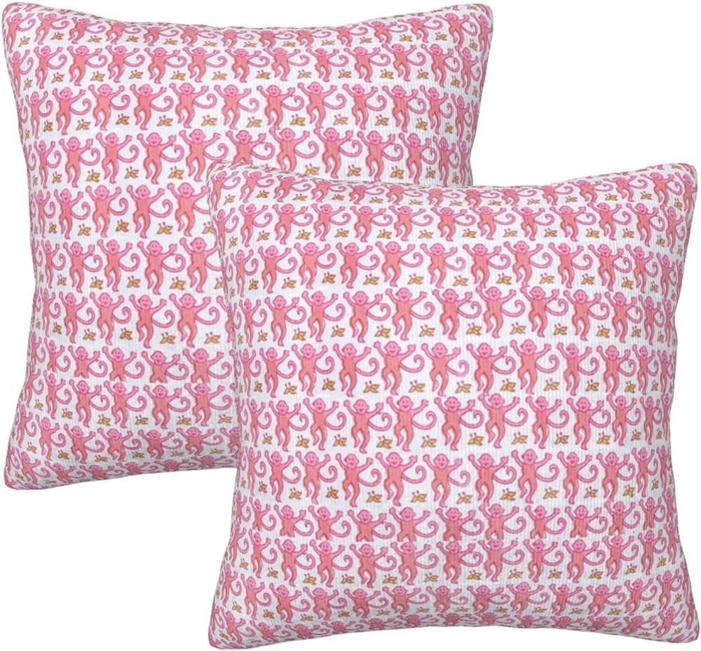Pink Rabbit Monkeys Throw Pillow Cover Set of 2 Preppy Decorative Pillows Case 18"X18"Aesthetic F... | Amazon (US)
