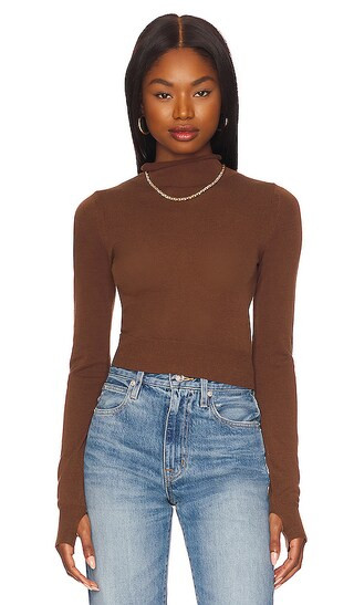 Albion Sheer Turtleneck in Chocolate Brown | Revolve Clothing (Global)