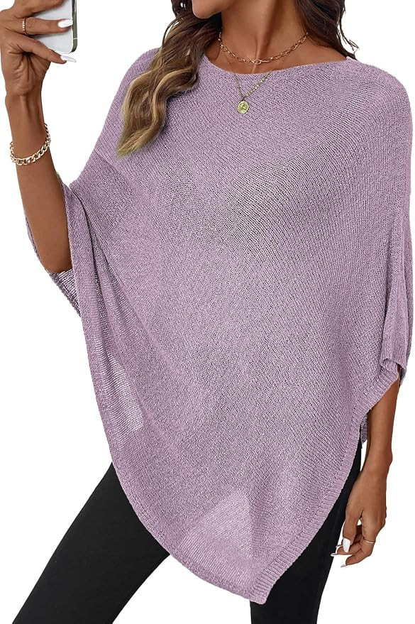 SHEWIN Womens Sheer Knit Poncho Crochet Summer Tops See Through Mesh Spring Sweaters Beach Cover ... | Amazon (US)