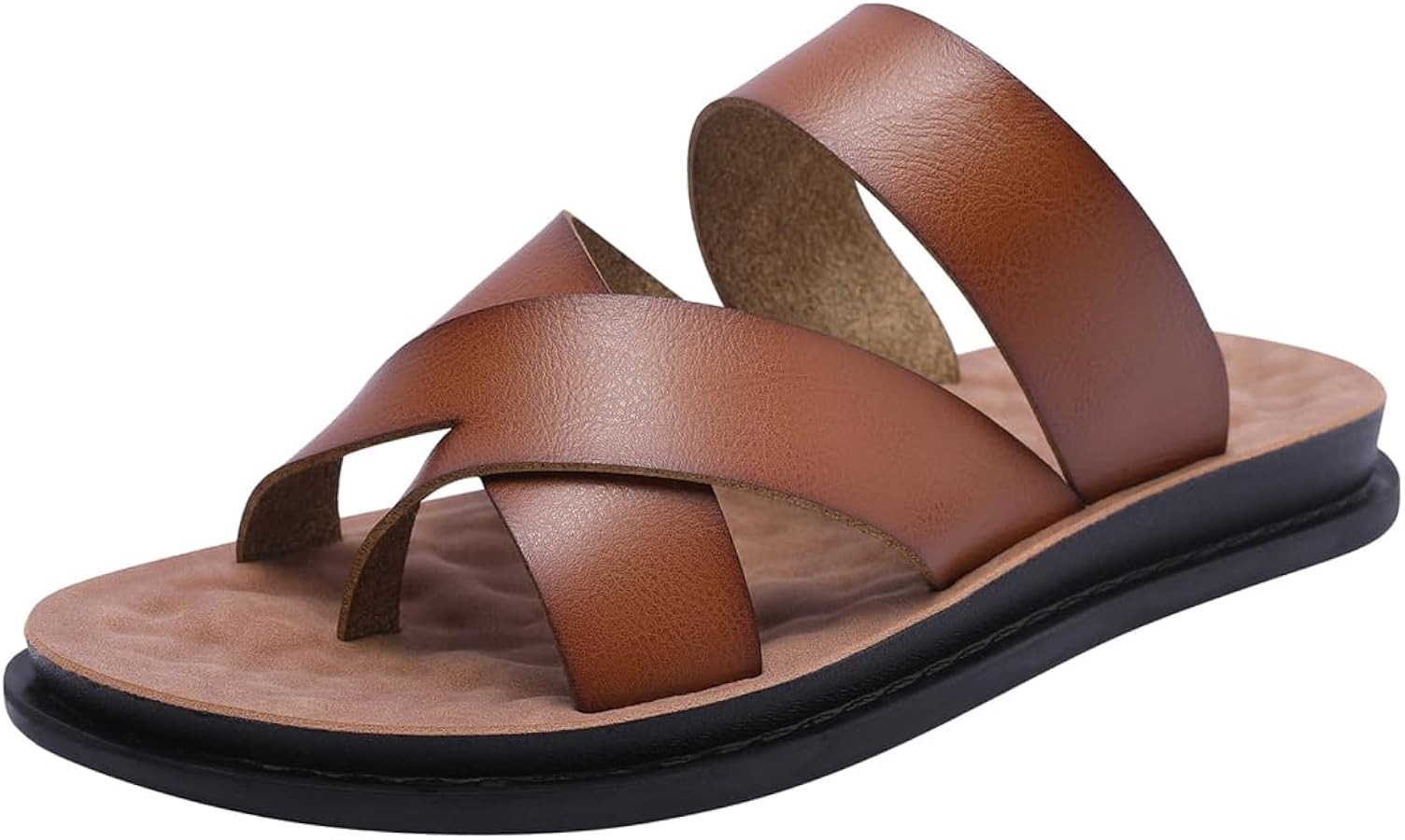 Harssidanzar Men's Sandals,Quick-Dry Flip-Flop Summer Slip On Cross Straps Slide Sandals Toe Ring... | Amazon (US)