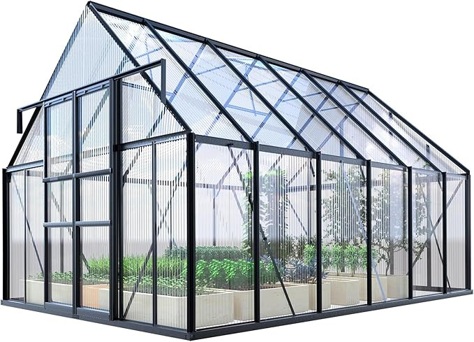 8' x 12' x 8' Polycarbonate Outdoor Greenhouse, Walk-in Aluminum Greenhouse Kit with Adjustable V... | Amazon (US)