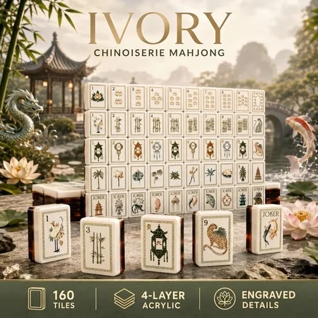 American Mahjong Tile Set, 160 Engraved 4-Layer Acrylic Tiles with Tortoiseshell-Style Design, Carrying Bag for Home, Travel and Game Nights | Walmart (US)