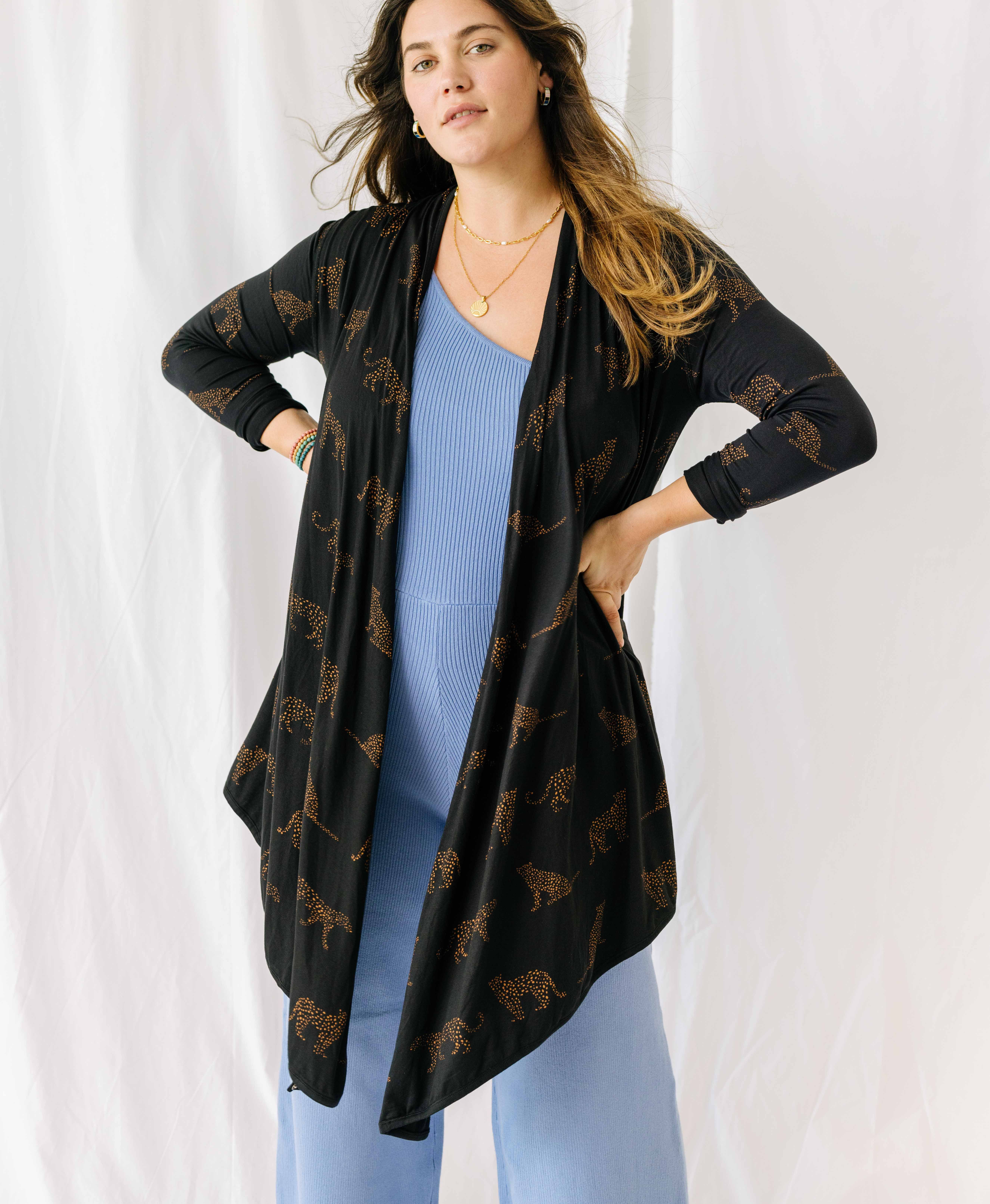 Long Sleeve Wrap, Black and Cheetah | Noonday Collection