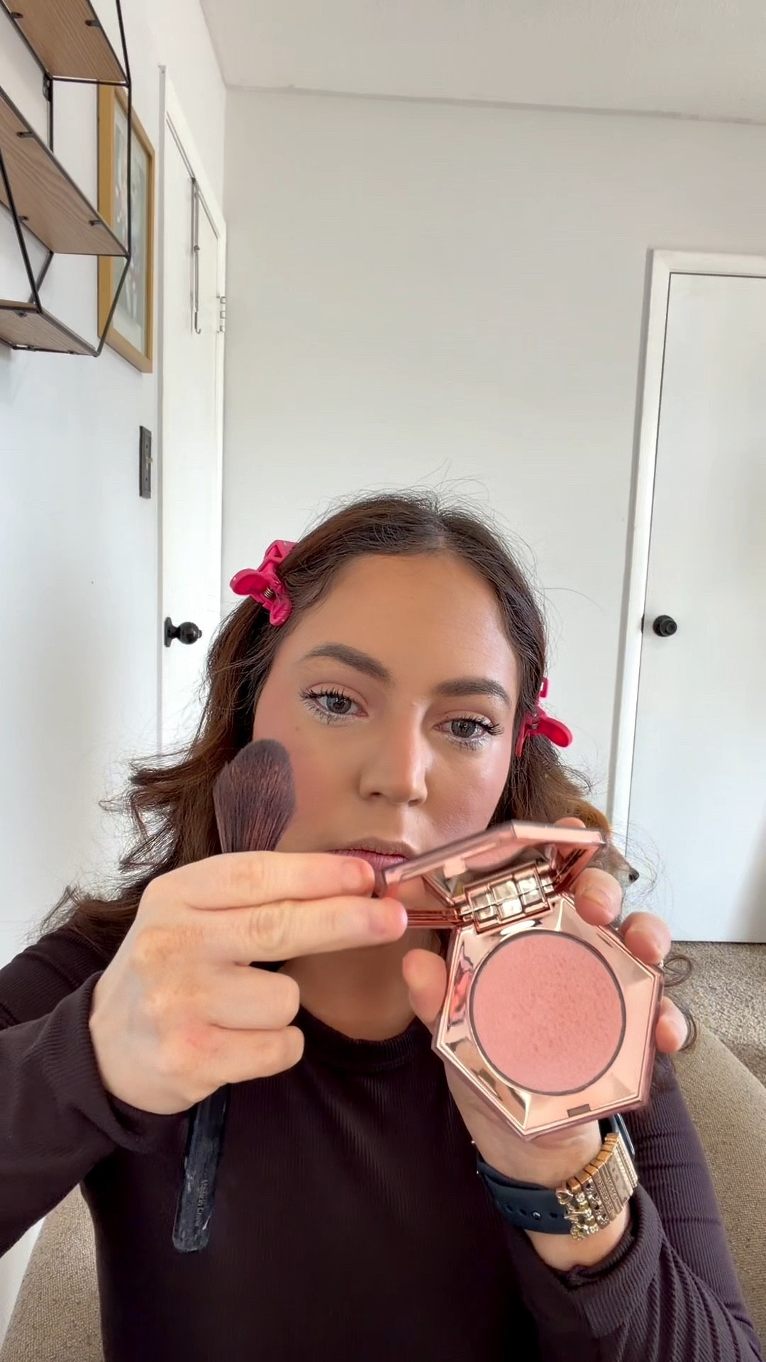 This highlighter is stunning! The pink hue adds the perfect glow and instantly makes your makeup pop!