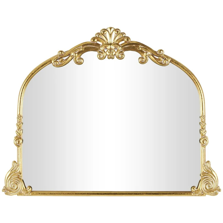 DecMode 44" x 34" Gold Ornate Arched Baroque Wall Mirror | Walmart (US)