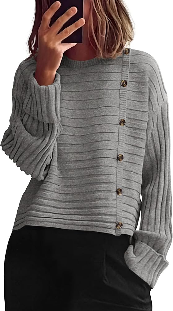 PRETTYGARDEN Womens Sweaters Fall 2025 Casual Long Sleeve Crewneck Button Loose Winter Knit Pullo... | Amazon (US)