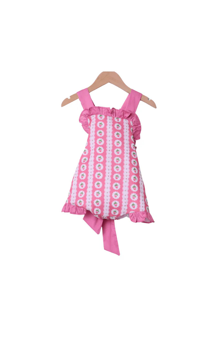Strawberry Shortcake Pink Ruffle Sun Suit | The Smocked Flamingo