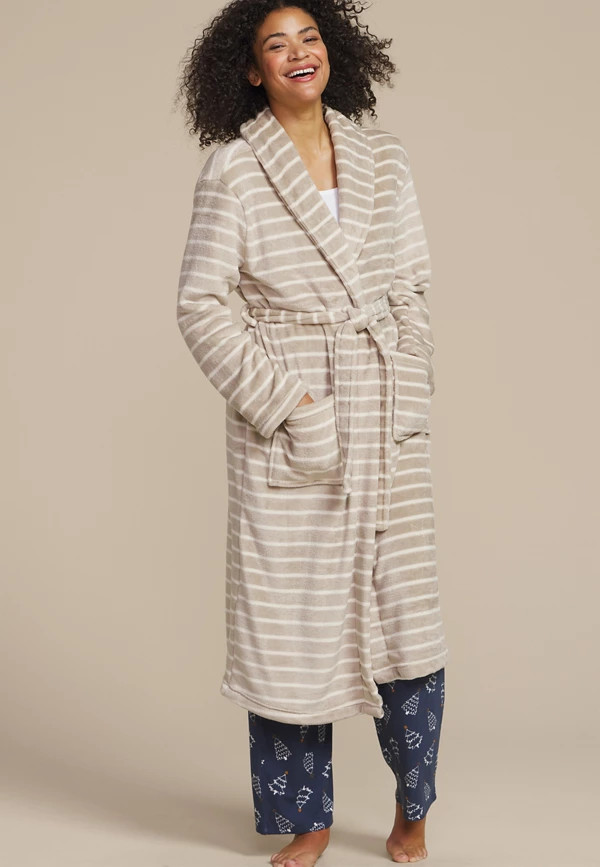 Striped Plush Long Robe | Maurices