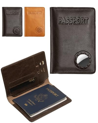 Passport Holder for Travel, Genuine Leather Passport Holder with AirTag Slot, RFID Passport Cover for Airport Essentials, Travel Wallet, Travel Must Haves Gifts | Amazon (US)