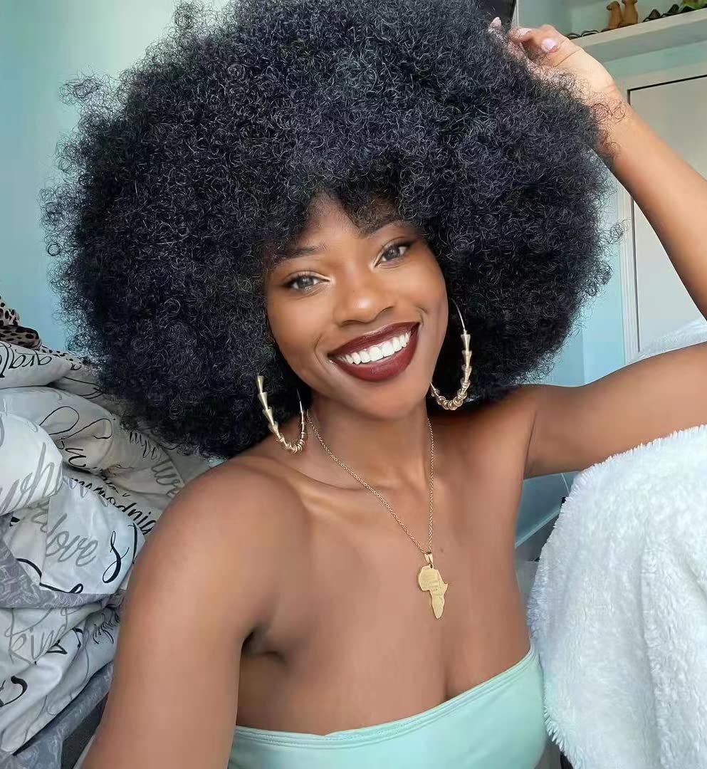 ANNISOUL Afro Wigs for Black Women Short Curly Afro Kinky Wig 70s Bouncy Huge Fluffy Puff Wigs Pr... | Amazon (US)