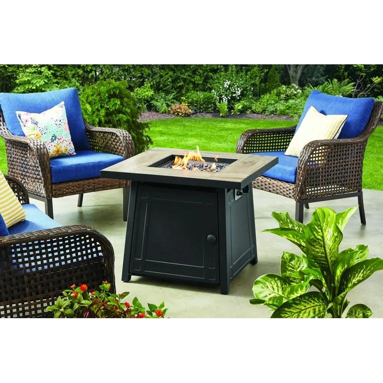 Mainstays 30" Square Ceramic Tiletop Outdoor Gas Fire Pit Table | Walmart (US)