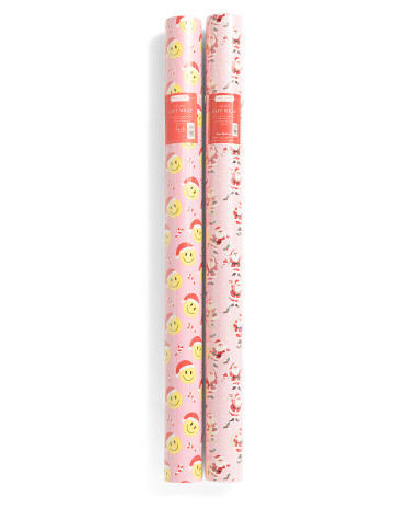2pk 100sqft Jolly Santa Smiley Christmas Wrapping Paper Jumbo Rolls | TJ Maxx