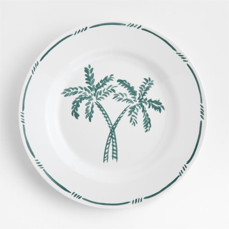 Aspen Rimmed Green Palm Outdoor Melamine Dinner Plate + Reviews | Crate & Barrel | Crate & Barrel