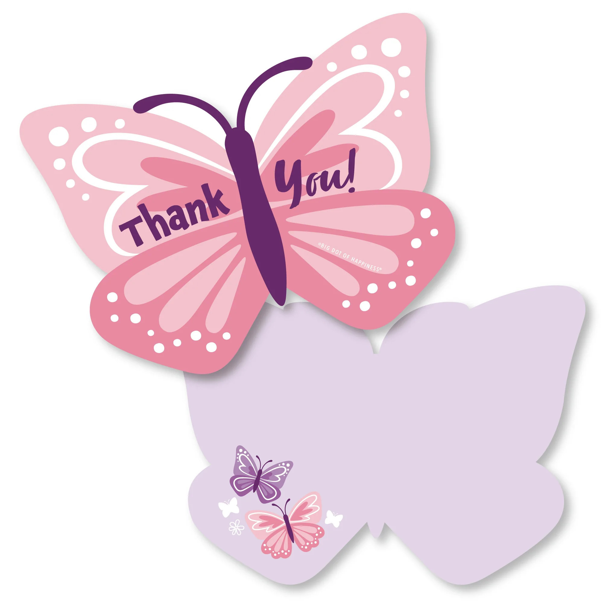 Beautiful Butterfly - Shaped Thank You Cards - Floral Baby Shower or Birthday Party Thank You Not... | Big Dot of Happiness