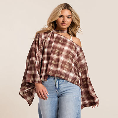 Plaid Poncho With Scarf | Buckle
