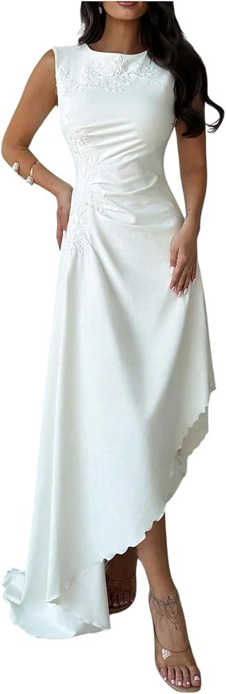 SHENHE Women's Summer Elegant Maxi Dress Floral Embroidered Asymmetrcial Wedding Guest Engagement... | Amazon (US)