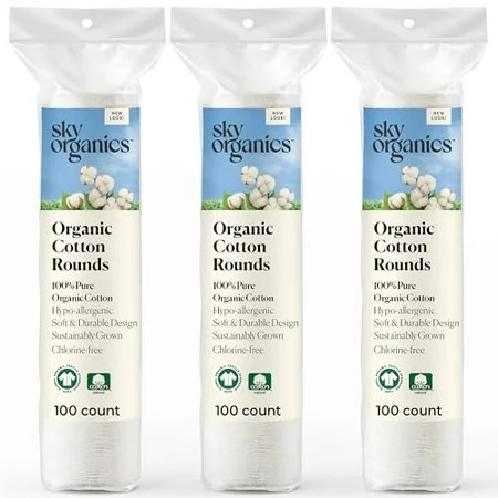 Sky Organics Organic Cotton Rounds for Sensitive Skin 100% Pure GOTS Certified Organic for Beauty & Personal Care 300 ct. | Walmart (US)