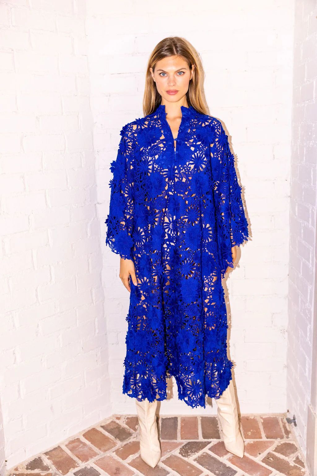 royal blue 3d lace maxi caftan | La Vie Style House