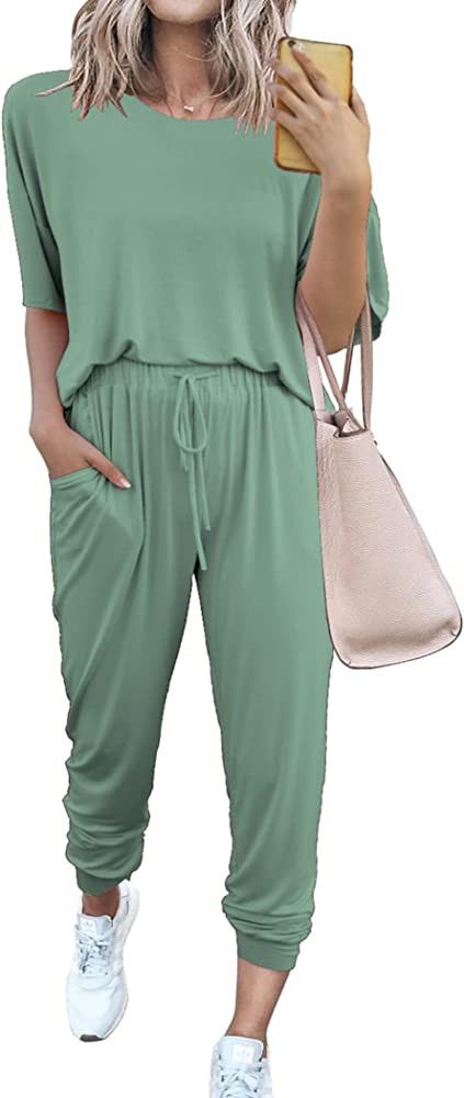 PRETTYGARDEN Women's 2 Piece Outfit Short Sleeve Pullover with Drawstring Long Pants Tracksuit Jo... | Amazon (US)