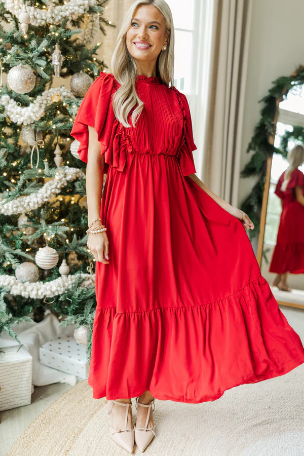 All The Good Red Ruffled Midi Dress | The Mint Julep Boutique