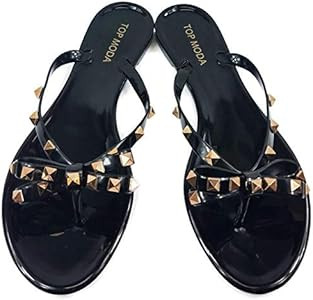 Womens Studded Jelly Flip Flops Sandals with Bow | Amazon (US)