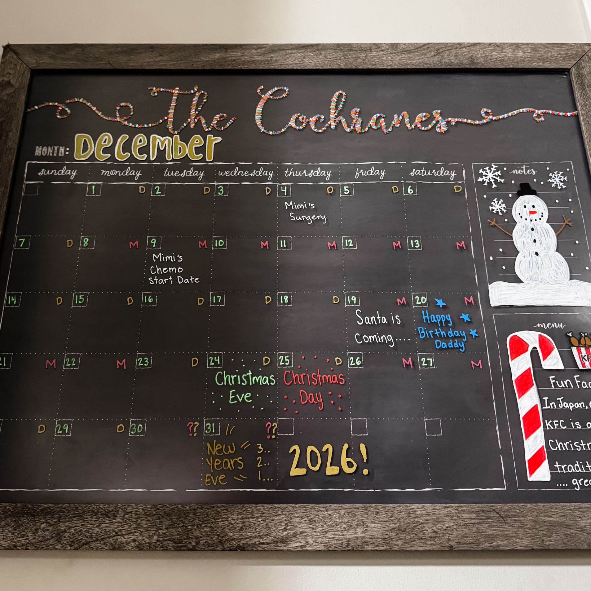 Customized “Co-Parenting" Chalk Board Calendar!