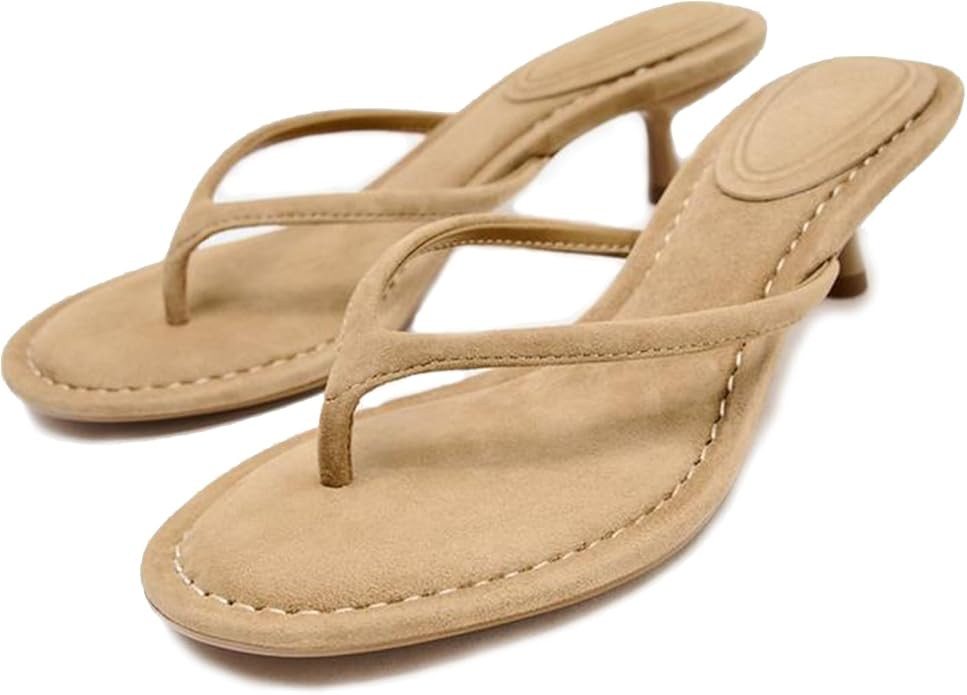 Suede Flip Flops for Women Open Round Toe Thong Heeled Sandals Low Kitten Heels Comfortable Summe... | Amazon (US)