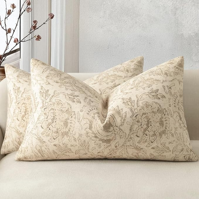 Vintage Floral Print Throw Pillow Covers 12x20 Set of 2 Neutral Modern Farmhouse Pillowcases Acce... | Amazon (US)