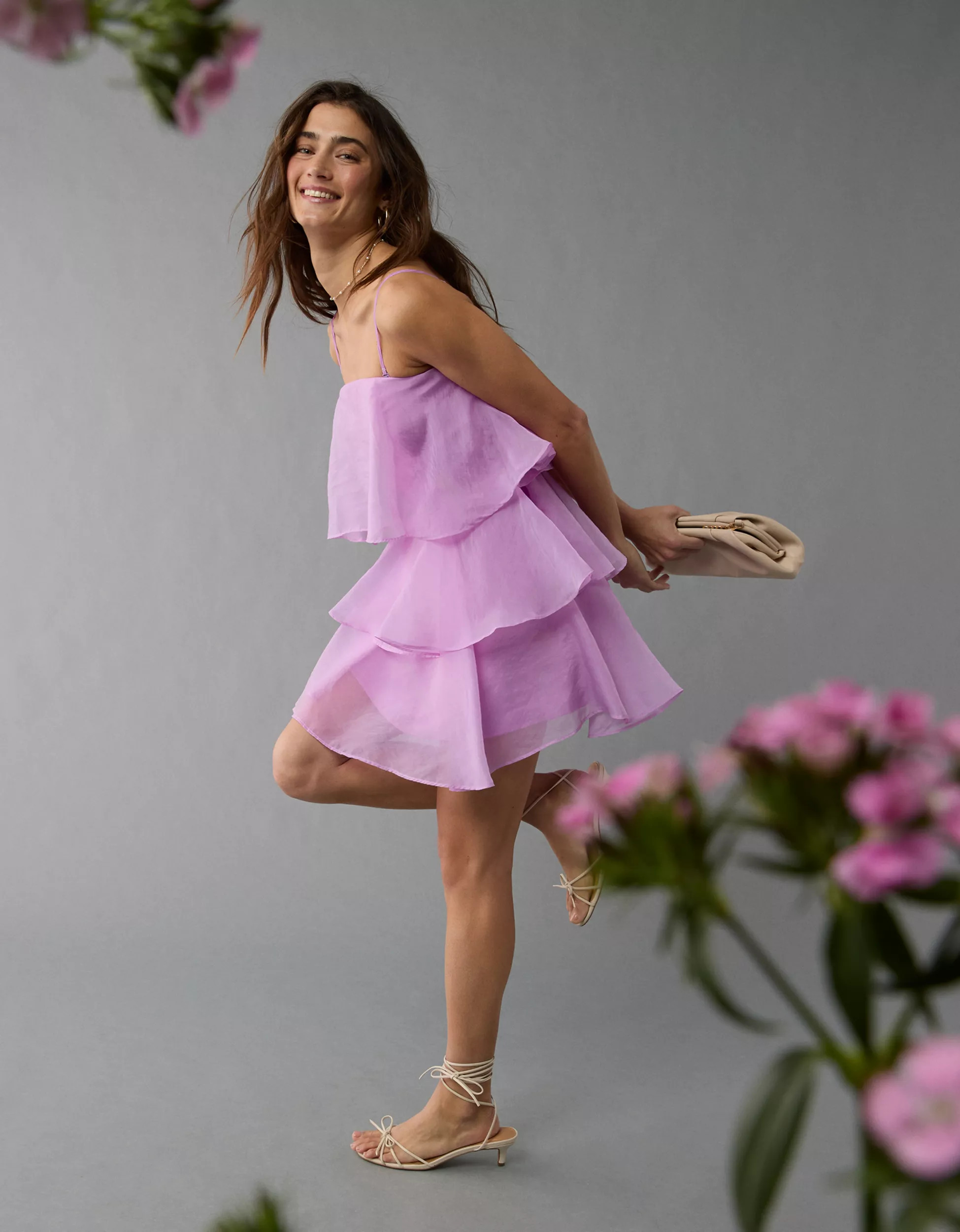 AE Strapless Ruffle Tiered Mini Dress | American Eagle Outfitters (US & CA)