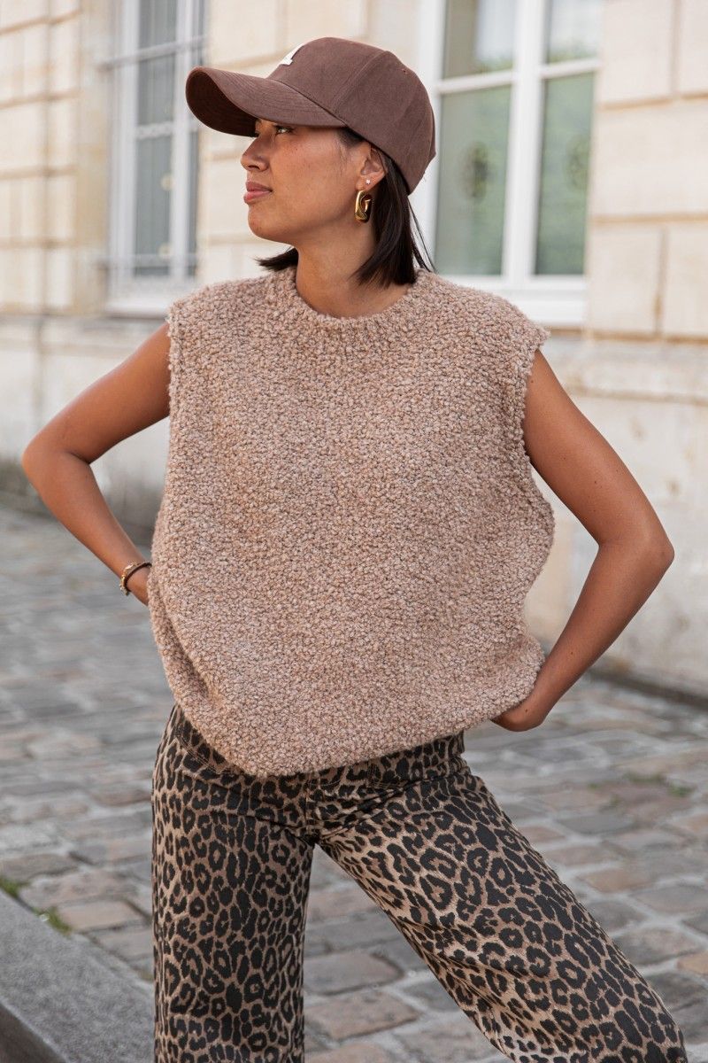 TIAM Taupe - Pull Sans Manches femme | Pretty Wire